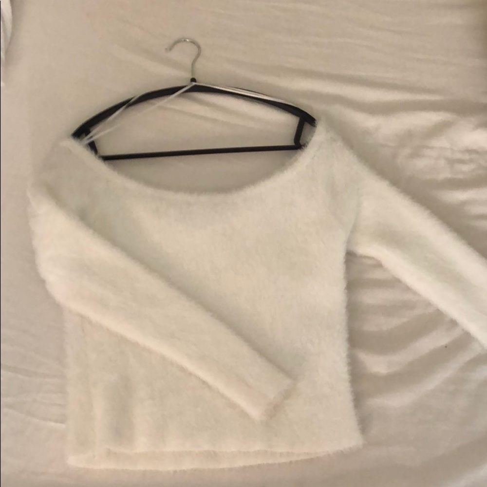 White fuzzy off the shoulder top